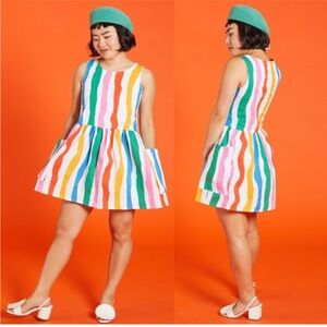 NWT NOOWORKS Big Pocket Salvation Rainbow Stripe Mini Dress Size M